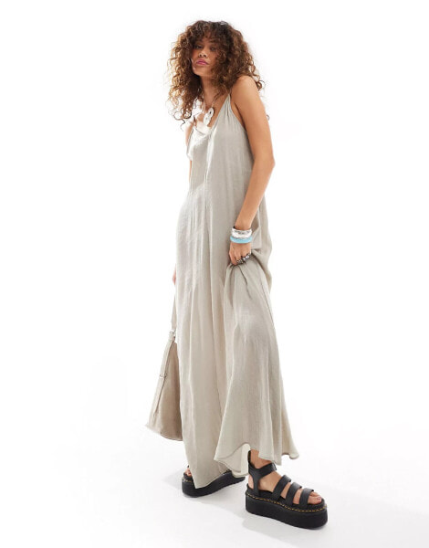 Weekday Cyndra floaty crepe maxi cami dress in beige