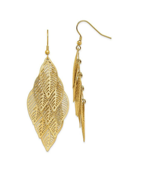 Stainless Steel Textured Yellow plated Leaves Dangle Earrings