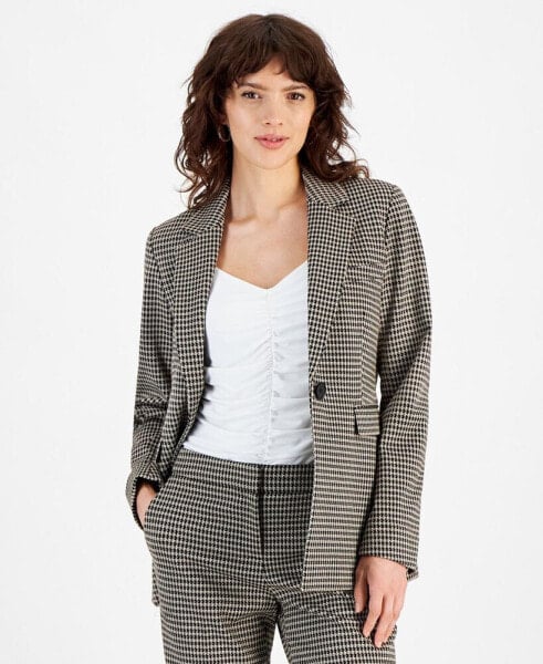 Women's Houndstooth One-Button Long-Sleeve Blazer, Created for Macy's