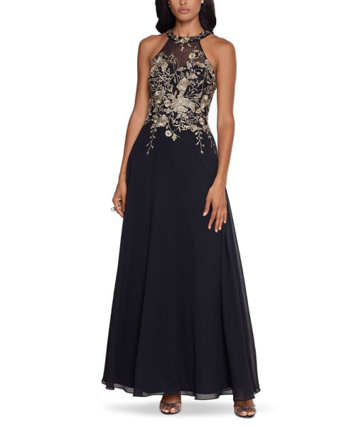 Embellished Chiffon Illusion Gown