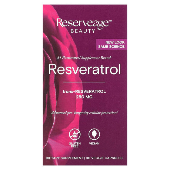 БАД Ресвератрол Reserveage Beauty, 250 мг, 30 капсул для овощей