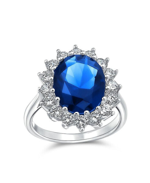 Кольцо Bling Jewelry Royal Blue CZ Sapphire Crown Oval Engagement