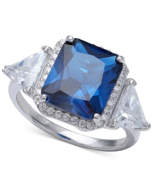 Cubic Zirconia Blue Halo Statement Ring in Sterling Silver