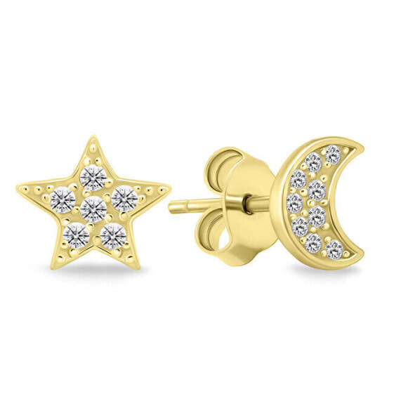 Gold-plated asymmetric earrings with zircons EA616Y