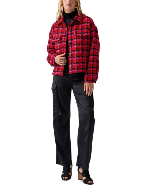 Women's Plaid Button-Front Long-Sleeve Jacket