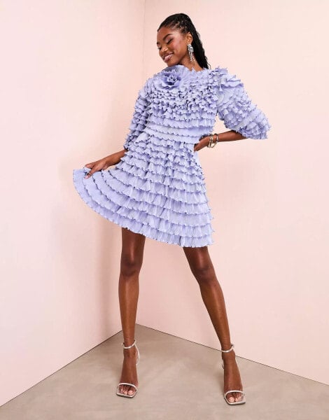 ASOS LUXE extreme ruffle skater mini dress in light blue