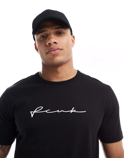 FCUK centre scribble logo t-shirt in black