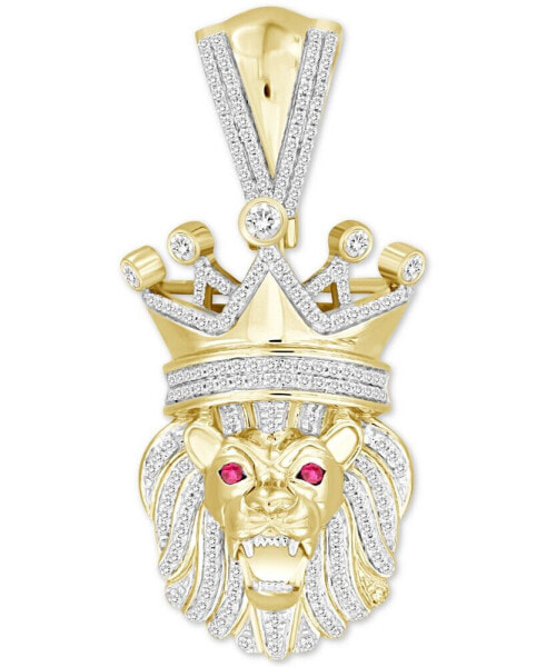 Men's Ruby Accent & Diamond (5/8 ct. t.w.) King Lion Pendant in 10k Gold