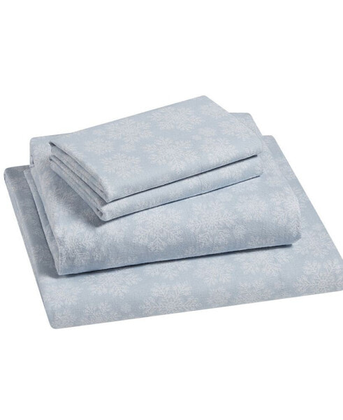 Home Snowflake 100% Cotton Flannel 4-Pc. Sheet Set, Queen