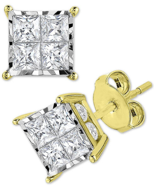 Diamond Princess Cluster Stud Earrings (1 ct. t.w.) in 14k White, Yellow or Rose Gold