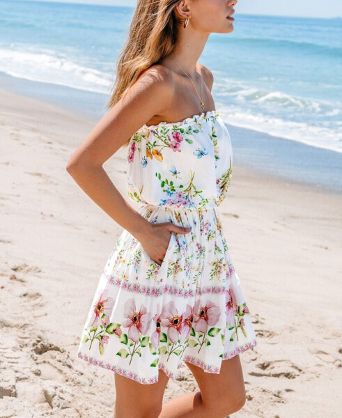 Women's Floral Print Tie Waist Mini Beach Dress