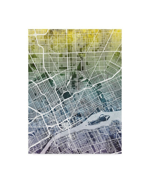 Michael Tompsett Detroit Michigan City Map Blue Yellow Canvas Art - 20" x 25"