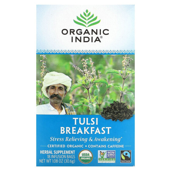 Organic India, Чай тулси, завтрак, 18 пакетиков для настоя, 30,6 г (1,08 унции)