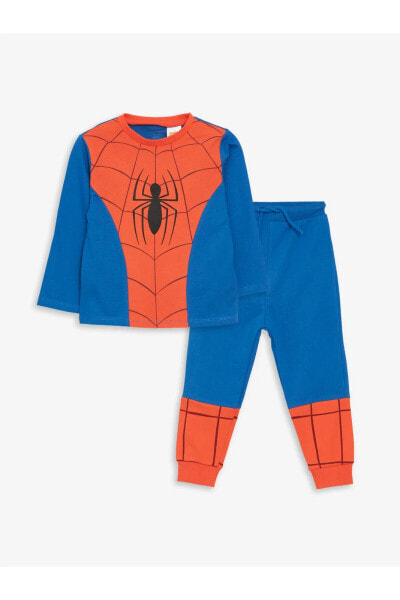 Bisiklet Yaka Spiderman Baskılı Erkek Bebek Tişört ve Eşofman Alt 2'li Takım