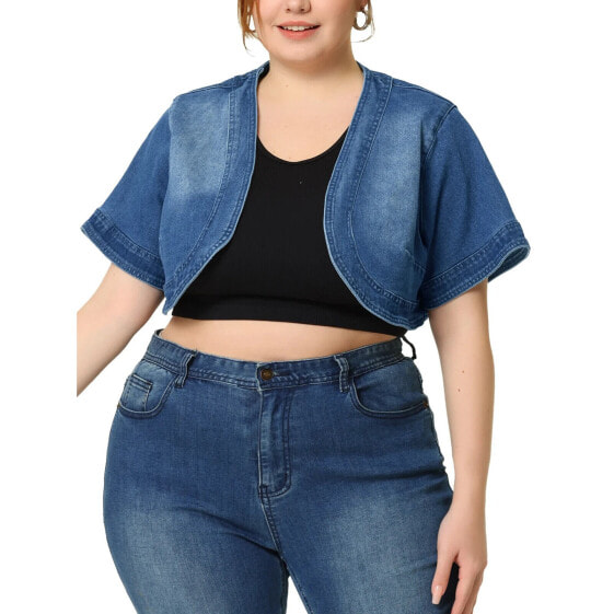 Agnes Orinda Plus Size Denim Cardigan for Women Casual Crop Jackets Short Sleeve