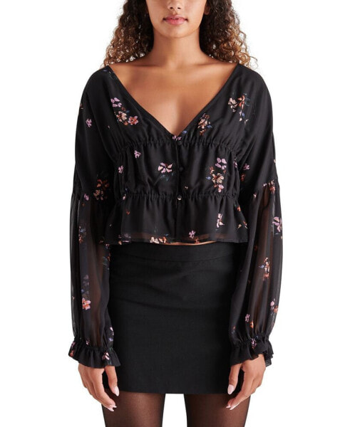 Women's Tossed Floral-Print Cinch-Waist Holly Blouse