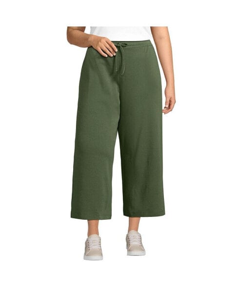 Plus Size Sport Knit Elastic Waist Wide Leg Crop Pants