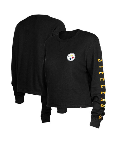 Women's Black Pittsburgh Steelers Thermal Crop Long Sleeve T-shirt