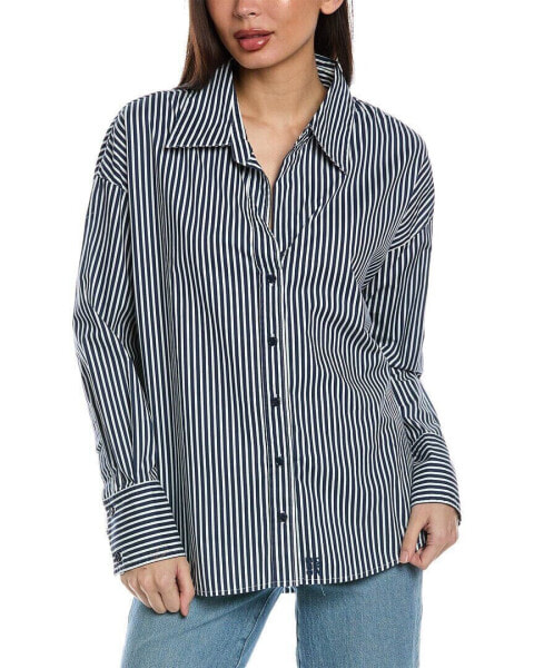 Monrow Stretch Poplin Stripe Shirt Women's Blue M