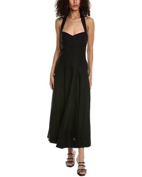 Nicholas Lulu Halter Linen-Blend Maxi Dress Women's Black 8