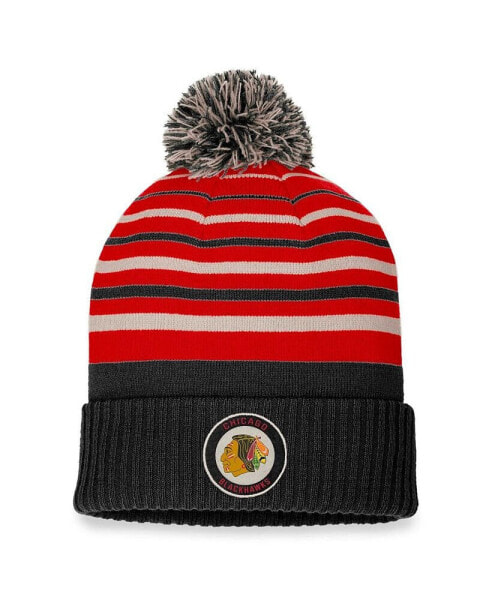 Men's Black, Red Chicago Blackhawks True Classic Retro Cuffed Knit Hat with Pom