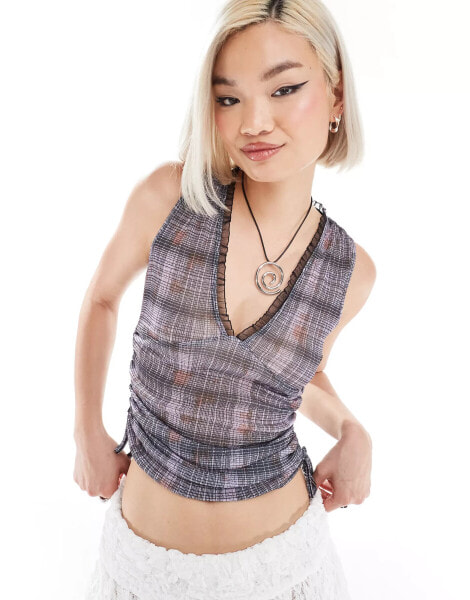 COLLUSION check printed halter top