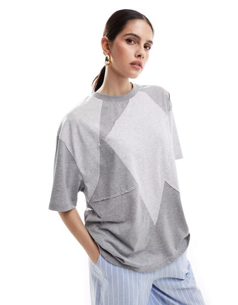 ASOS DESIGN patchwork t-shirt in ice marls