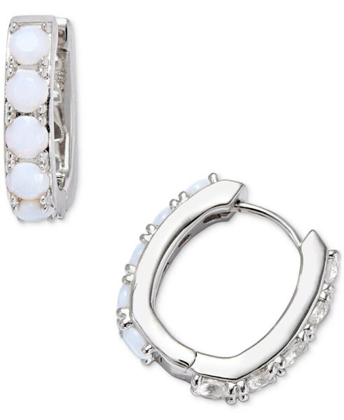 Small Mixed Stone Huggie Hoop Earrings, 0.65"