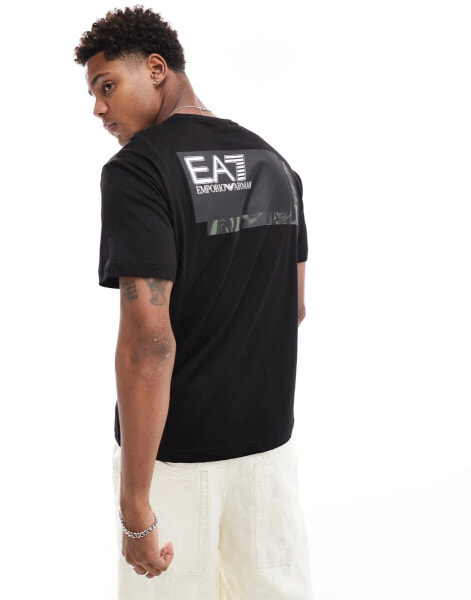 EA7 square chest logo t-shirt in black