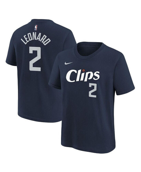 Футболка для малышей Nike Футболка с именем и номером LA Clippers Каухи Леонарда для мальчиков 2023/24 года, темно-синяя.