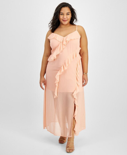 Trendy Plus Size Ruffled Chiffon Maxi Dress, Created for Macy's