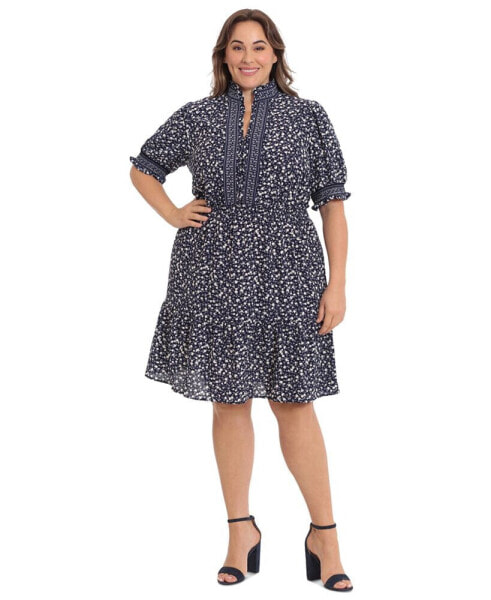 Plus Size Printed Short-Sleeve Shift Dress