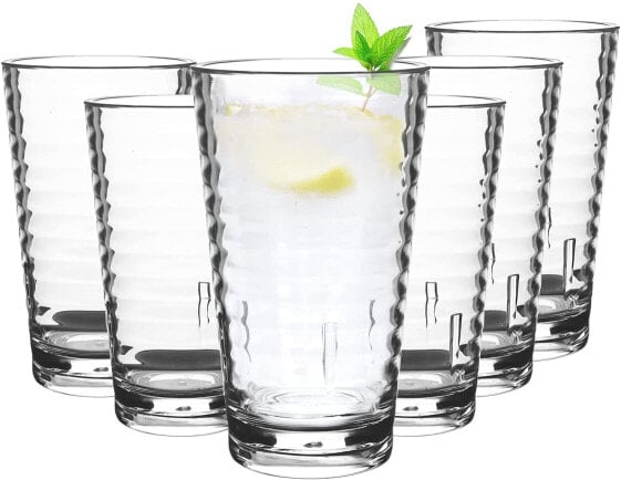 Pack of 6 385 ml Plastic Glasses, Shatterproof Shot Glass, Water Glass, Stackable for Camping, Acrylic Plastic Water Cups, Reusable, Dishwasher Safe Cups, Acrylic Drinking Glasses, Clear