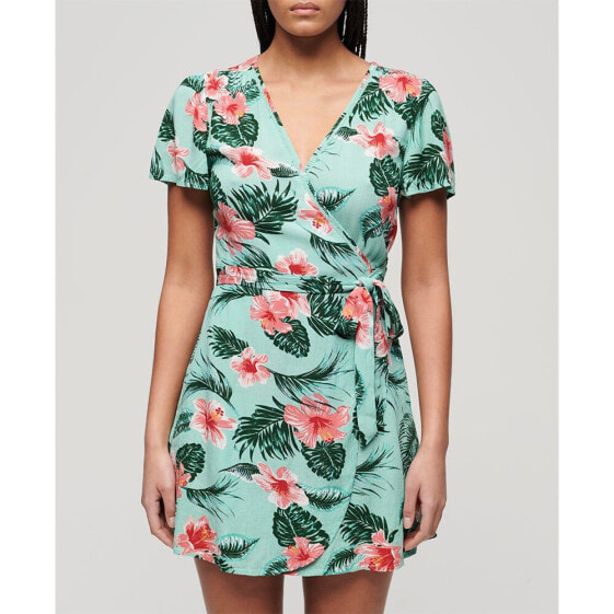 SUPERDRY Printed Wrap Short Sleeve Short Dress