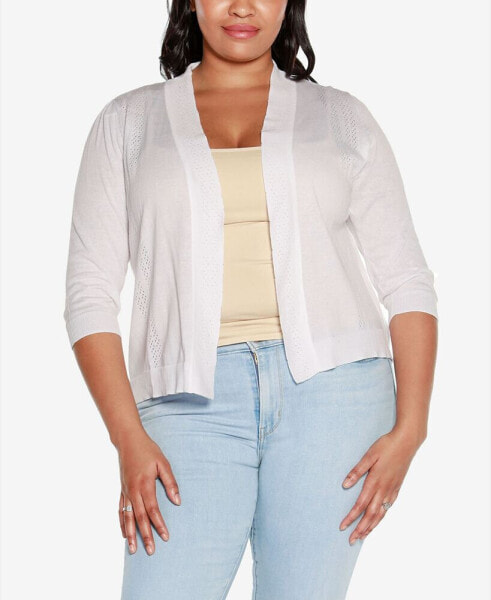 Plus Size 3/4 Sleeve Open Cardigan Sweater