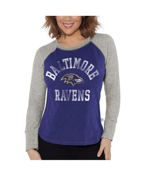 Women's Purple, Heather Gray Distressed Baltimore Ravens Waffle Knit Raglan Long Sleeve T-shirt
