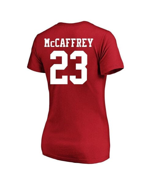 Women's Christian McCaffrey Scarlet San Francisco 49ers Super Bowl LVIII Plus Size Player Name and Number V-Neck T-shirt