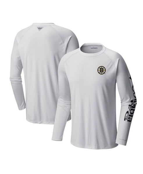 Men's White Boston Bruins Terminal Tackle Omni-Shade Raglan Long Sleeve T-Shirt