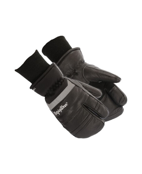 Men's 3-Finger Winter Black Leather Mittens