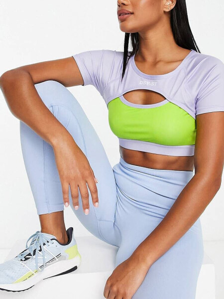 Daisy Street Active cutout crop top in lilac and green 