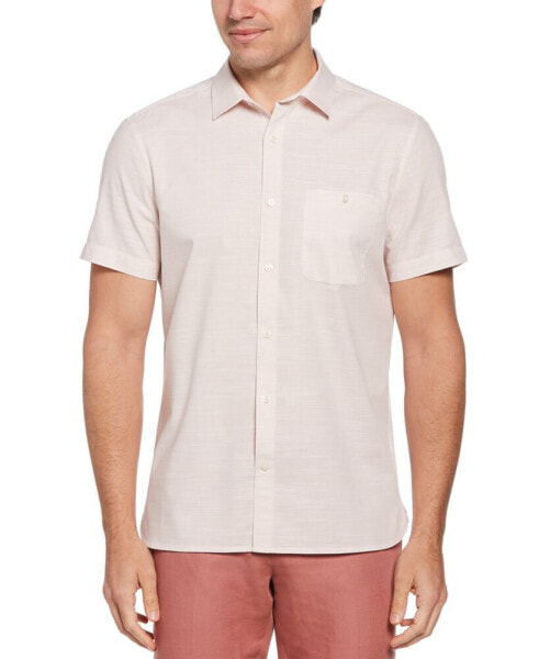 Men's Dobby Short Sleeve Button-Front Pocket Shirt