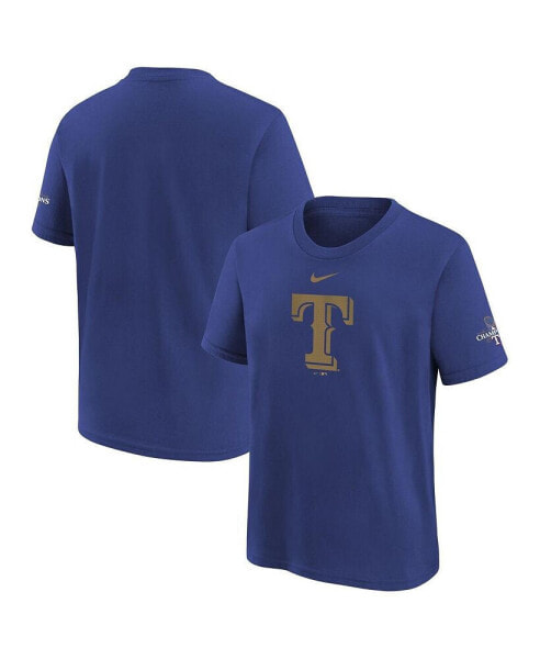 Big Boys and Girls Royal Texas Rangers 2024 Gold Collection Logo T-Shirt