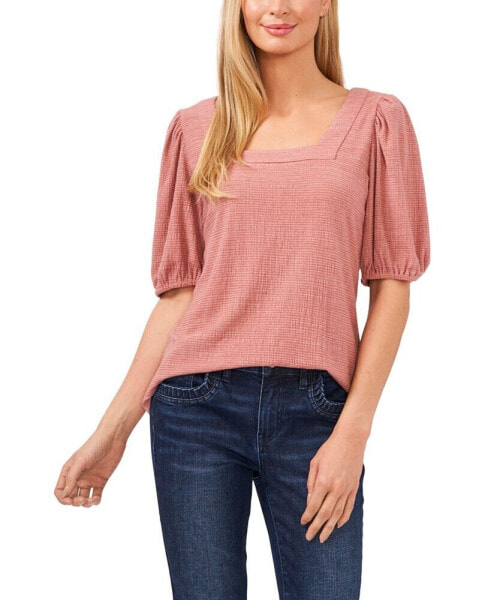 Women's Short Puff Sleeve Square Neck Knit Top