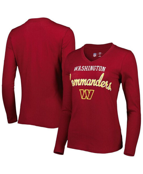 Women's Burgundy Washington Commanders Post Season Long Sleeve V-Neck T-shirt