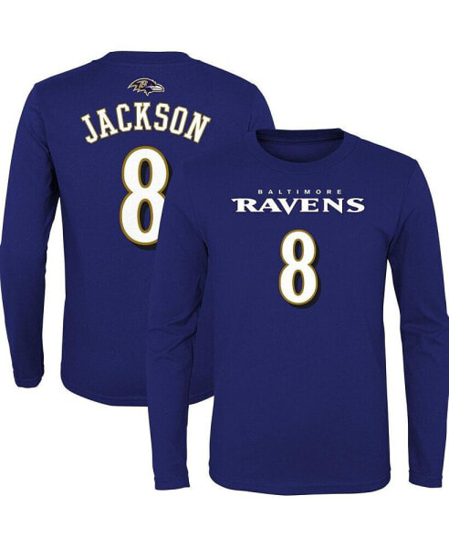 Big Boys Lamar Jackson Purple Baltimore Ravens Mainliner Player Name and Number Long Sleeve T-shirt