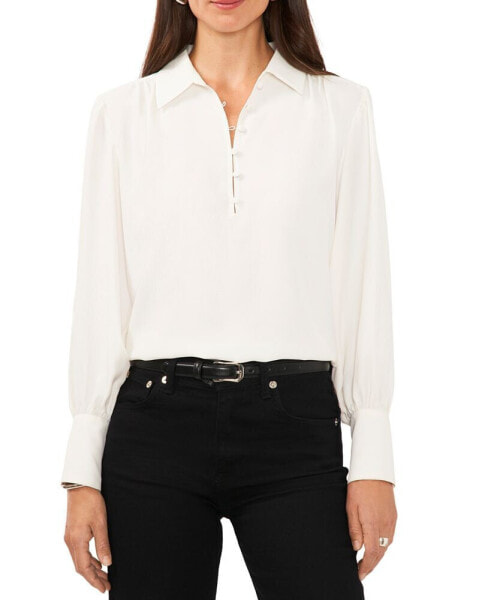 Women's Collared Blouson-Sleeve Poet Blouse