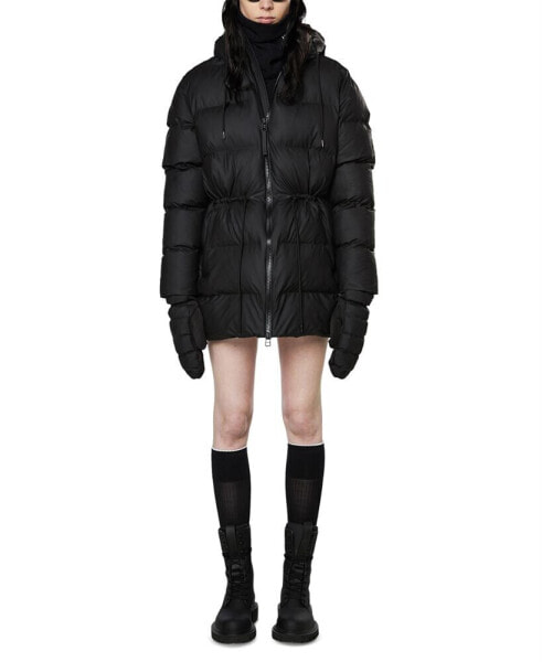 Women's Hooded Drawstring-Waist Puffer Coat