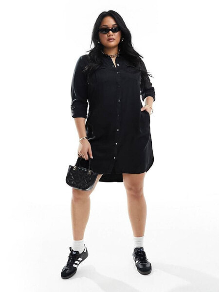 Vero Moda Curve denim shirt dress in black