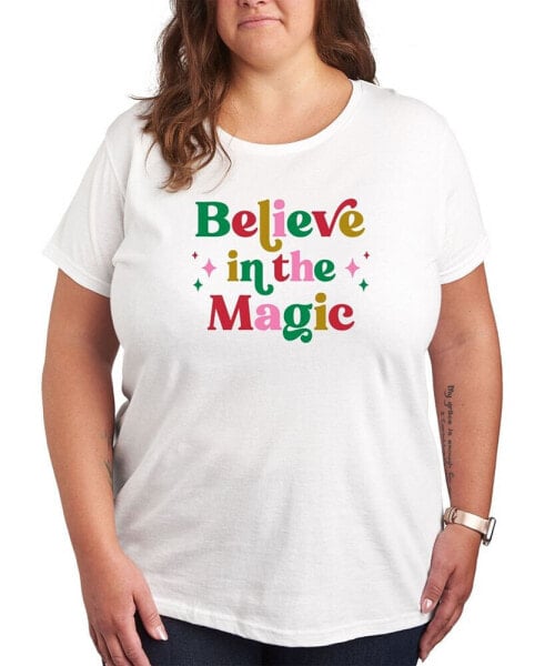Air Waves Trendy Plus Size Believe in the Magic Graphic T-shirt