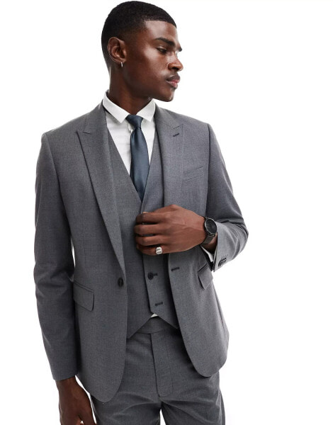 ASOS DESIGN skinny fit suit jacket with wool in charcoal grey